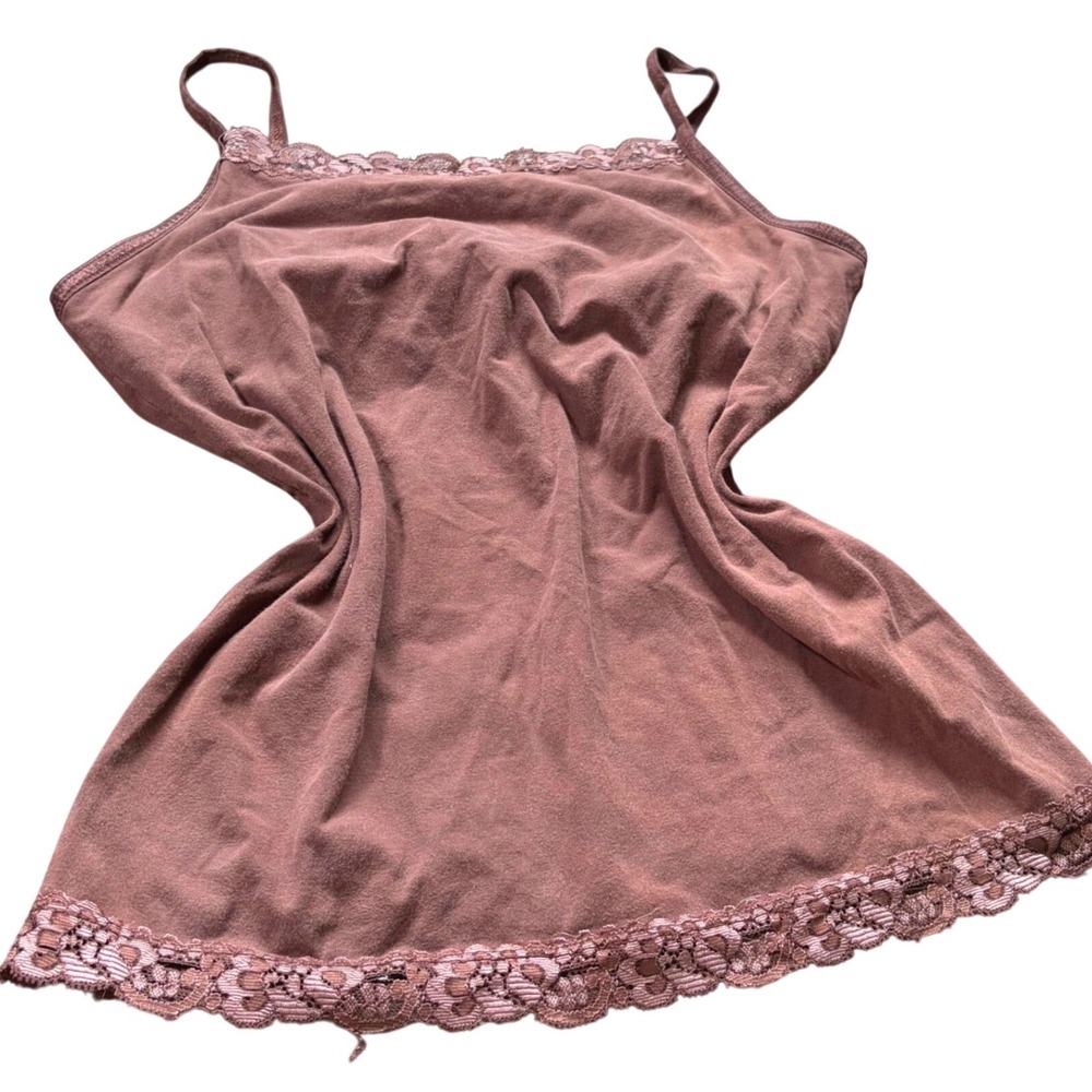 Y2K Brown Lace Trim Camisole Spaghetti Strap Tank Top